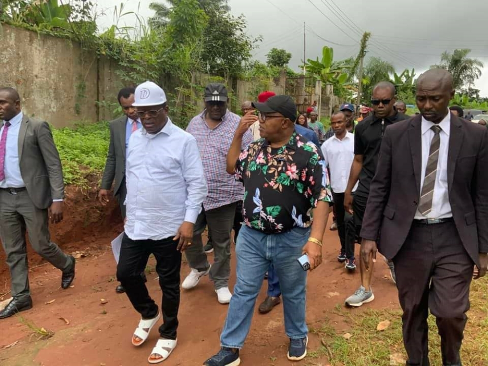 Honourable Minister, Federal Ministry of Works, Senator Dave Umahi during  inspection of the ongoing Rehabilitation of Amanwozuzu-Uzoagba-Eziama-Orie-Amakohia Road in Imo State on the 8th September, 2023