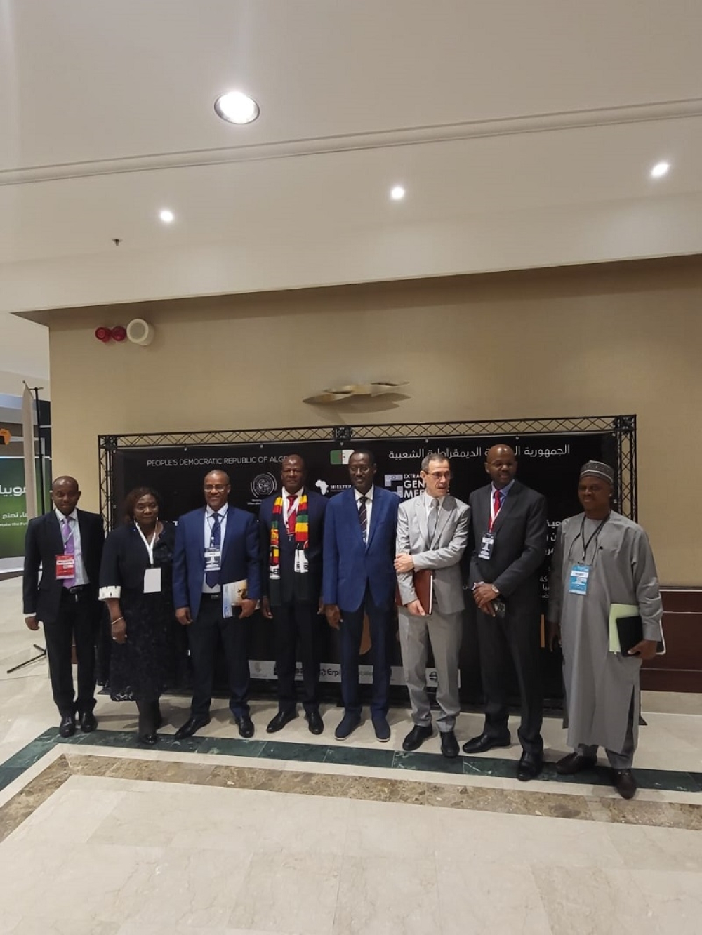 Honorable Minister for Housing and Urban Development, Arc. Ahmed Musa Dangiwa (Centre) with other dignataries/delegates at the 2023 Extraordinary General Meeting (EGM) of Shelter Afrique commenced today at Sheraton Club des Pins Resort (Hotel Sheraton Alger) in Algiers, Algeria