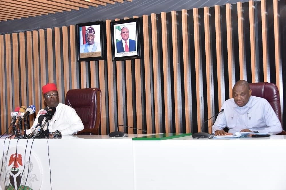 Honourable Minister of Works, H.E Senator (Engr) David Nweze Umahi inaugurating the "Road Transport Team" in the Ministry's Conference Room, Federal Ministry of Works, Mabushi