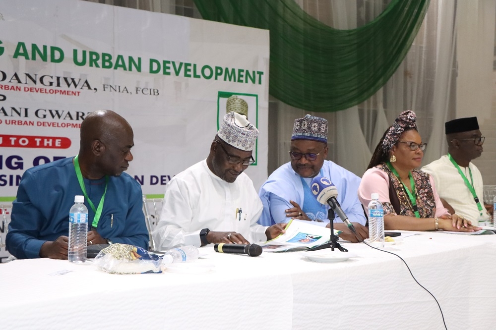 L – R. Director Urban and Regional Dev. Department, Dr. Olakunde Akinola, Mr. Kolapo Raheem, Director, Planning, Research and Statistics, Permanent Secretary, Federal Ministry of Works and Housing, Mr. Mahmuda Mamman, Mallam Rabiu Yunusa, Permanent Secretary, Kaduna State Ministry of Housing and Urban Development, Mrs. Lucy Uzodima, Director Public Building and Housing Development and Director, Engineering Services Dept, Engr. Cyril Onyeneke at the 12th Meeting of the National Council on Lands, Housing and Urban Development holding at Umaru Musa Yar Adua Conference Centre, Independence Way, Kaduna, Kaduna State on the 13th – 17th November, 2023